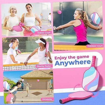Pink Pickleball Paddles Set of 2 Cute Lightweight Fiberglass Surface